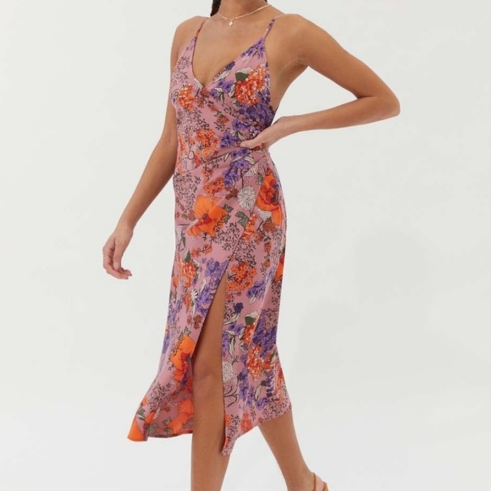 Urban Outfitters Lily Satin Wrap Midi Dress